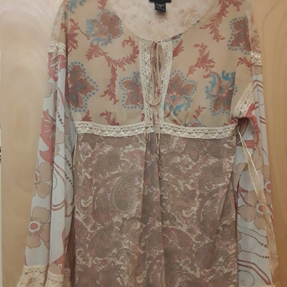 Pink Cream Boho Lace Paisley Top S - Picture 13 of 14